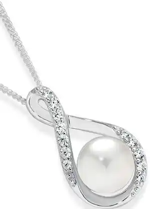 Prouds Sterling silver cultured freshwater pearl in cubic zirconia infinity pendant offer