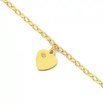 9ct gold 16cm solid belcher diamond heart charm bracelet