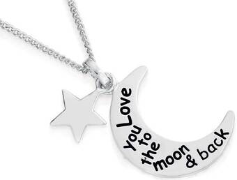 Prouds Sterling silver love you to the moon pendant with star offer
