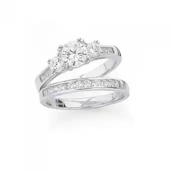 Sterling silver cubic zirconia trilogy with channel set bridal set ring