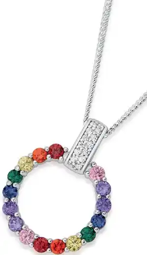 Prouds Sterling silver rainbow cubic zirconia circle pendant offer