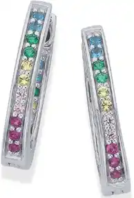 Sterling silver multi-colour cubic zirconia hoop earrings