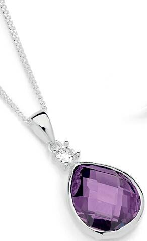 Prouds Sterling silver purple cubic zirconia pendant offer