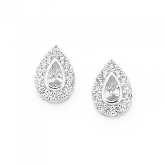 Prouds Sterling silver pear cubic zirconia cluster stud earrings offer