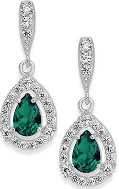 Prouds Sterling silver green cubic zirconia cluster drop earrings offer