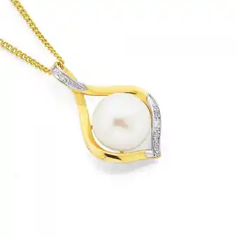 Prouds 9ct gold cultured freshwater pearl & diamond pendant offer