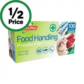 Woolworths Hygiene plus food handling powder free vinyl gloves medium pk 100 offer