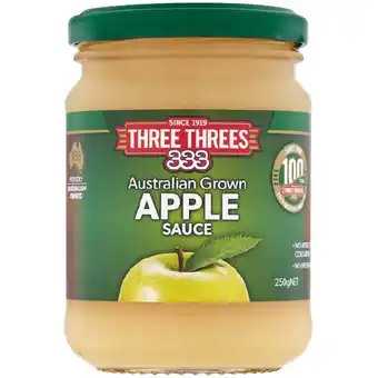 Woolworths Three threes apple sauce 250g offer