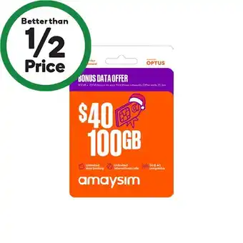 Woolworths Amaysim $40 starter kit¥ offer