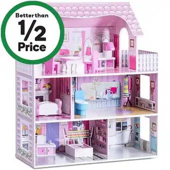 Woolworths Costway 3-tier doll house kit wood dreamhouse playset full furniture offer