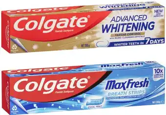 Coles Colgate advanced tartar & whitening or max fresh coolmint toothpaste 200g offer