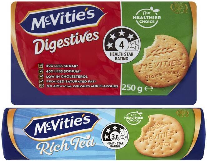 Mcvitie's healthier choice rich tea or plain digestives biscuits 250g