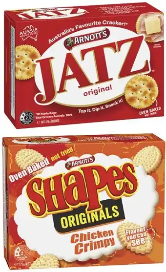 Coles Arnott's jatz or shapes crackers 130g-225g offer