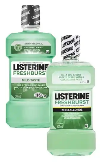 Coles Listerine fresh burst or fresh burst zero mouthwash 500ml offer