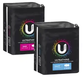Coles U by kotex ultra thin pads with wings regular 14 pack or super 12 pack offer