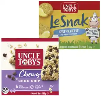 Coles Uncle tobys le snak 132g or muesli bars 185g offer