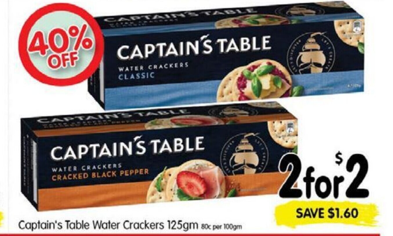 Captain's table water crackers 125g offer at Spar