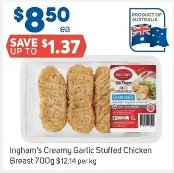 Foodland Ingham's creamy garlic stuffed chicken breast 700g offer