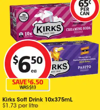 Coles Kirks Soft Drink 10x375mL offer