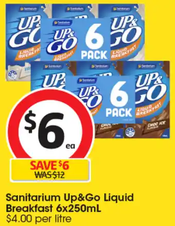 Coles Sanitarium Up&Go Liquid Breakfast 6x250mL offer