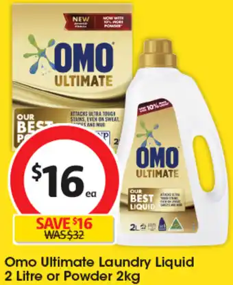 Coles Omo Ultimate Laundry Liquid 2 Litre or Powder 2kg offer