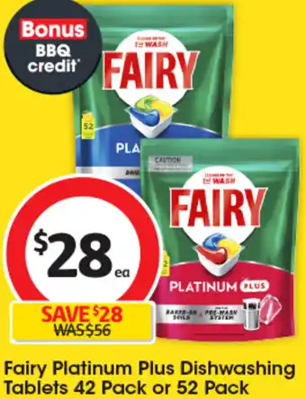 Coles Fairy Platinum Plus Dishwashing Tablets 42 Pack or 52 Pack offer