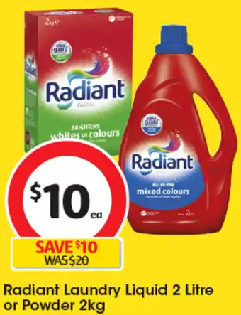 Coles Radiant Laundry Liquid 2 Litre or Powder 2kg offer