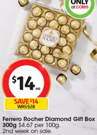 Coles Ferrero Rocher Diamond Gift Box 300g offer