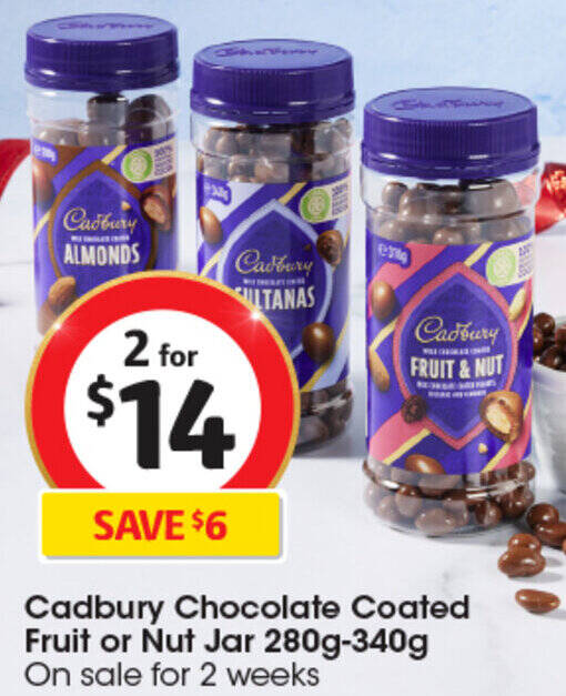 Cadbury Chocolate Coated Fruit or Nut Jar 280g340g offer at Coles