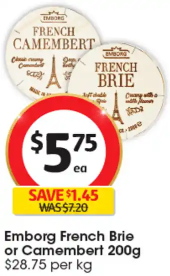 Coles Emborg French Brie or Camembert 200g offer