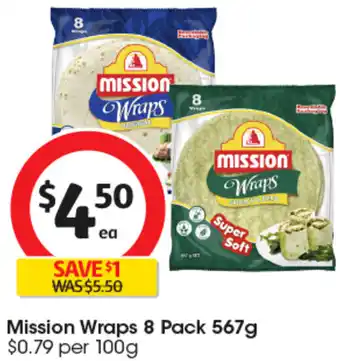Coles Mission Wraps 8 Pack 567g offer