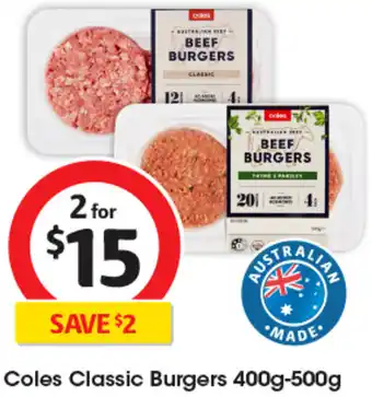 Coles Coles Classic Burgers 400g-500g offer