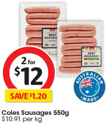 Coles Coles Sausages 550g offer
