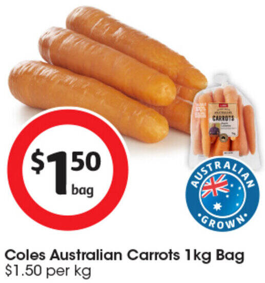 Coles Australian Carrots 1kg Bag offer at Coles