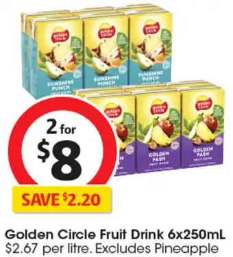 Coles Golden Circle Fruit Drink 6x250mL offer