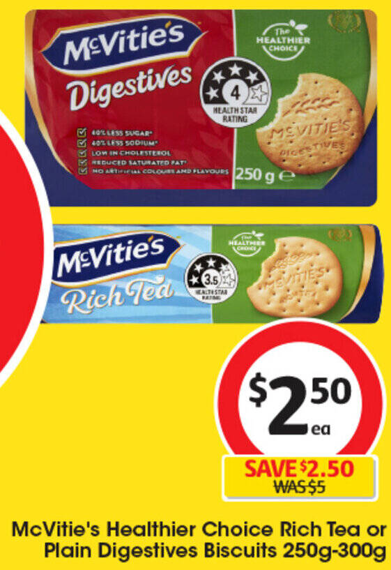 McVitie's Healthier Choice Rich Tea or Plain Digestives Biscuits 250g
