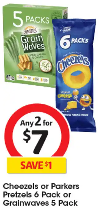 Coles Cheezels or Parkers Pretzels 6 Pack or Grainwaves 5 Pack offer
