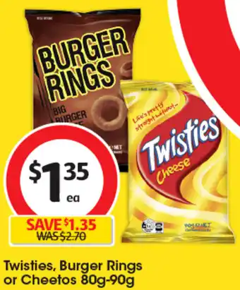 Coles Twisties, Burger Rings or Cheetos 80g-90g offer