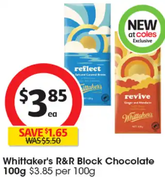 Coles Whittaker's R&R Block Chocolate 100g offer