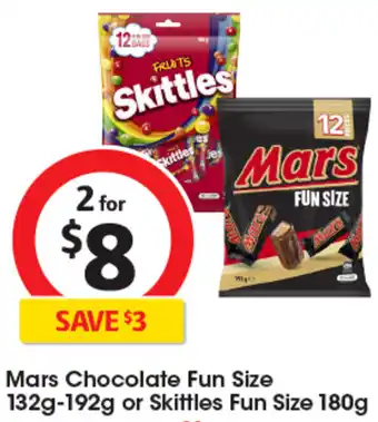 Coles Mars Chocolate Fun Size 132g-192g or Skittles Fun Size 180g offer