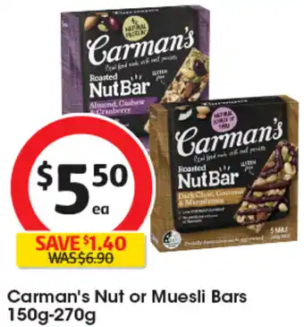 Coles Carman's Nut or Muesli Bars 150g-270g offer