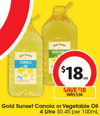 Coles Gold Sunset Canola or Vegetable Oil 4 Litre offer