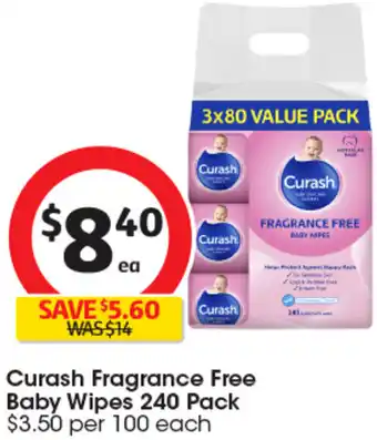 Coles Curash Fragrance Free Baby Wipes 240 Pack offer