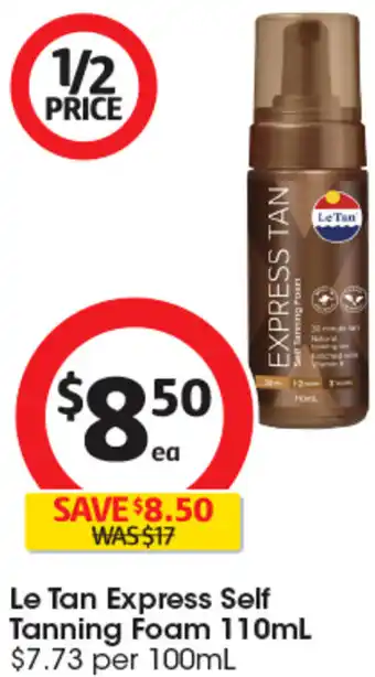 Coles Le Tan Express Self Tanning Foam 110mL offer