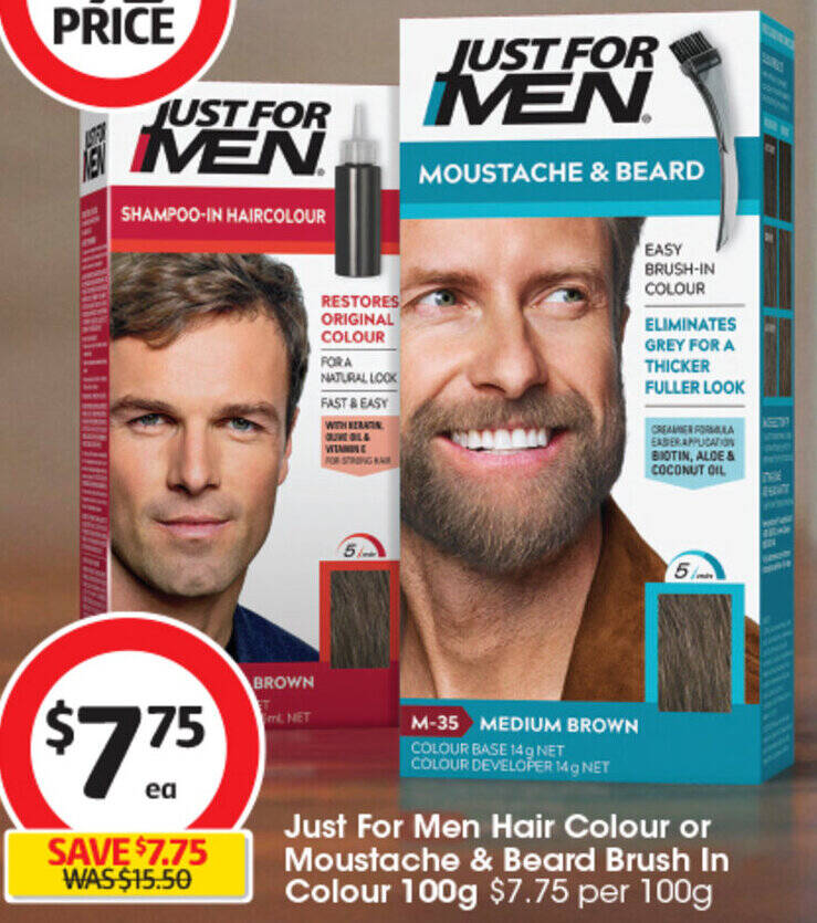 Just For Men Hair Colour or Moustache & Beard Brush In Colour 100g offer at Coles