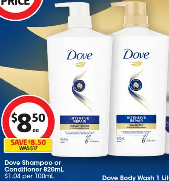 Coles Dove Shampoo or Conditioner 820mL offer