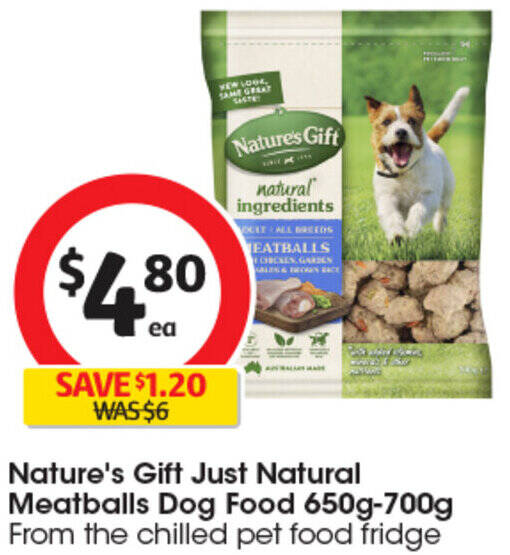 Nature's Gift Just Natural Meatballs Dog Food 650g700g offer at Coles