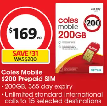 Coles Coles Mobile $200 Prepaid SIM offer
