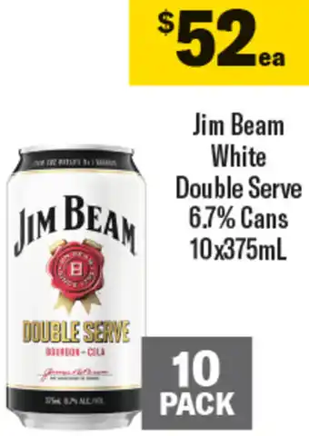 Coles Jim Beam White Double Serve 6.7% Cans 10x375mL offer