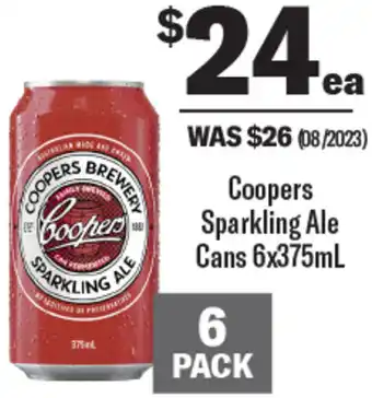 Coles Coopers Sparkling Ale Cans 6x375mL offer